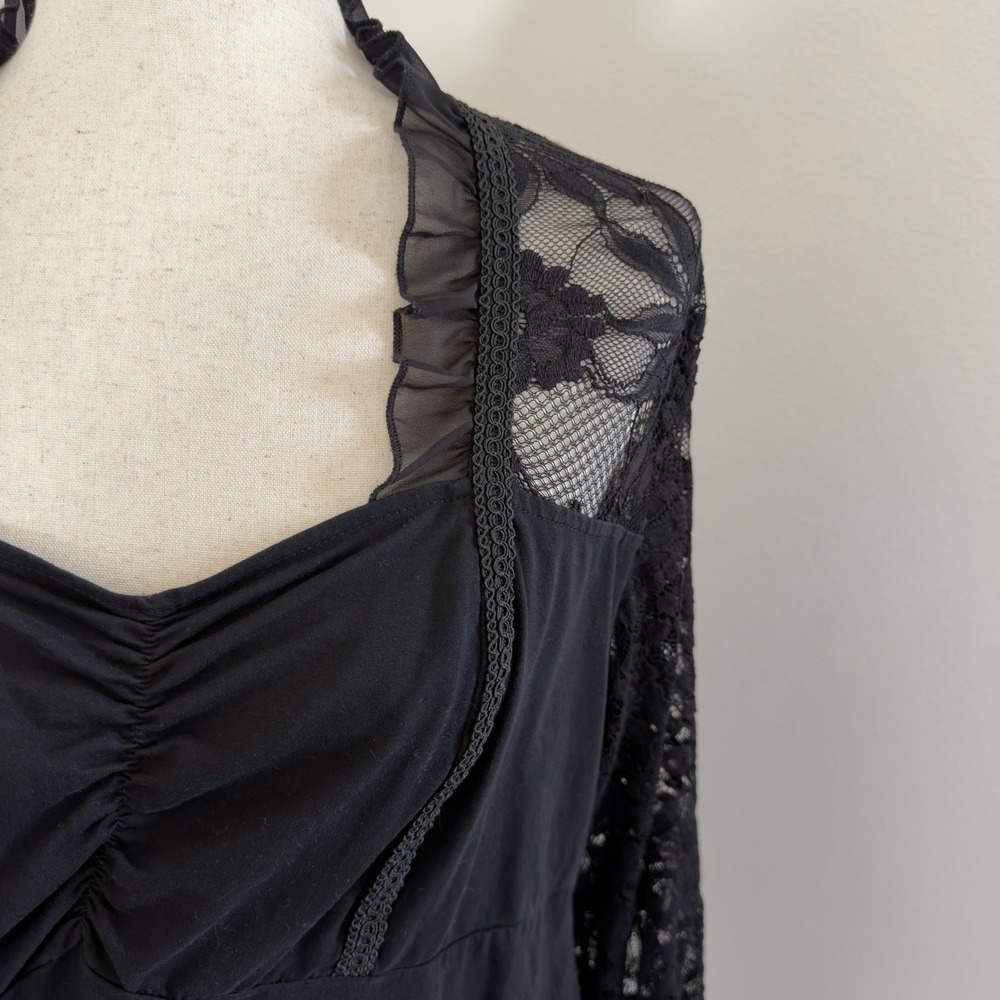 Hanna Nikole Top Womens 16W Plus Black Lace Milkmaid Witchy Goth Punk Whimsigoth - Picture 5 of 11